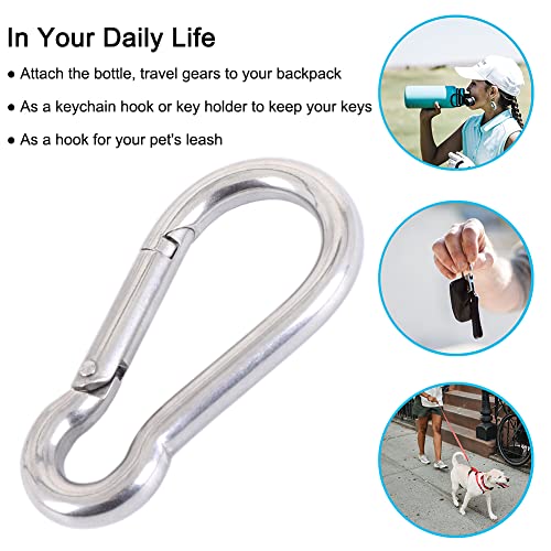 PROND Carabiner Clip, Heavy Duty Carabiner Clips, 316 Stainless Steel Carabiner Hooks, Multi-Purpose Spring Snap Hook, 2.7inch