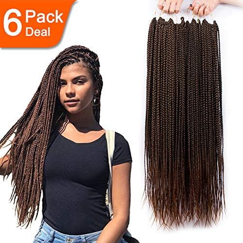 6 Packs/Lot Box Braids Crochet Braids Mambo Twist Braiding Hair Synthetic Kanekalon Jumpo Box Braids Brading Hair Extensions 24 Roots/Pack (24", 1B/30)