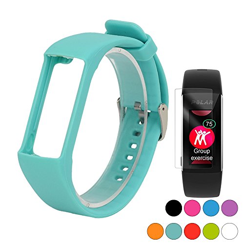 TUSITA Wristband with Screen Protector for Polar A360/A370,Replacement Adjustable Band Soft Silicone Wrist Strap Bracelet Accessories (Cyan)