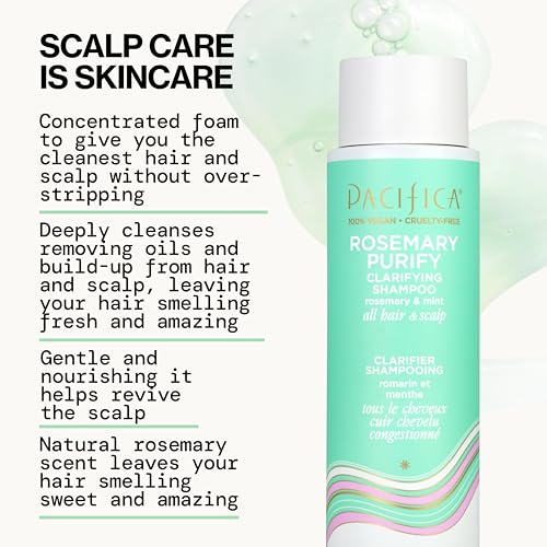 PACIFICA CLARIFYING SHAMPOO – ROSEMARY PURIFY INVIGORATING SHAMPOO W/SOOTHING MINT FOR DETOXING HAIR & SCALP BUILD-UP, SULFATE & SILICONE FREE – VEGAN & CRUELTY-FREE DERMATOLOGIST TESTED