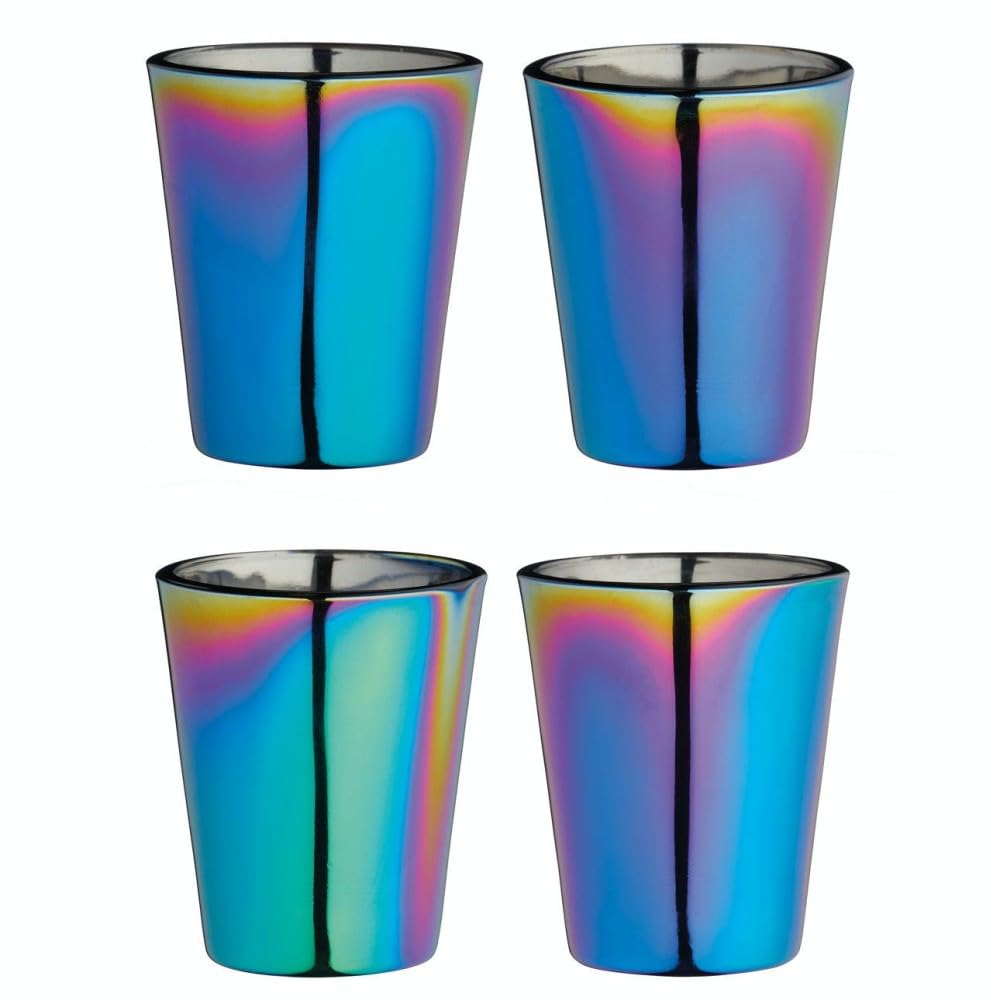 BarCraft BCSGRBOW4PC Metallic Rainbow Iridescent Shot Glasses, 50 ml (2 fl oz), Set of 4, 5 x 5 x 6 cm