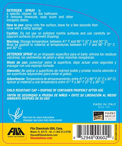 FILA Deterdek Spray 24 OZ, Hard Water Spot Remover, Soap Scum Remover, Limescale Remover, ideal for Glass, Bathroom Surfaces, Ceramic Tile, Porcelain Tile, Eco-friendly