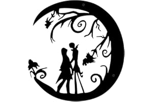 SUONENGONGYI Nightmore Before Christmas Halloween Metal Wall Art, Jack Skellington Wall Hanging Sign Halloween Decorations Nightmore Before Christmas Doorables Metal Hanging Sign for Halloween Home Decor, Black