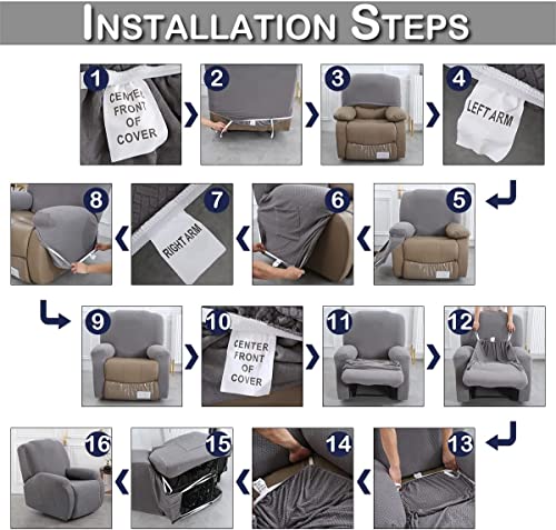 OKYUK Relax Armchair Cover, High Elasticity for Relax Reclining Armchair 4 Pieces Recliner Cover with Side Pockets, Removable and Washable Protective Covers (Orange Stripe)