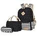 Bluboon Teens Backpack Set Canvas Girls School Bags Bookbags 3 in 1 (Polka Dot Black)
