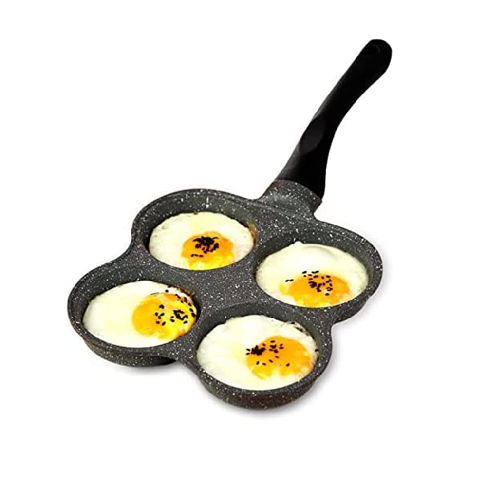 Hapivida Non-Stick Frying Pan with 4 Hole Pancake Pan Fried Egg Burger Pan Aluminum Breakfast Pan for Gas Stove, 14.4x7.7x1inch