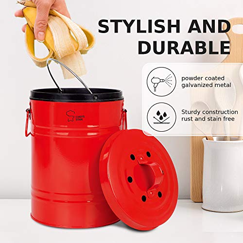 Chef's Star Kitchen Compost Bin, Indoor Garbage Can with Lid, Kitchen