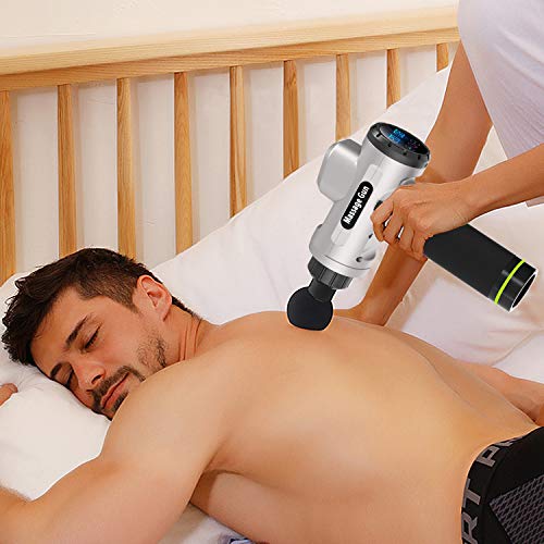 Massage Gun with Carrying Case - HENSUN Professional Handheld Deep Tissue Muscle Massager for Athletes- 20 Speed Strength Levels for Muscle Soreness Relieves(Silver-001) - Thumbnail 6