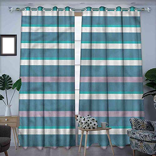 Linyangpt Blackout Curtain Striped Turquoise Teal Pattern Window