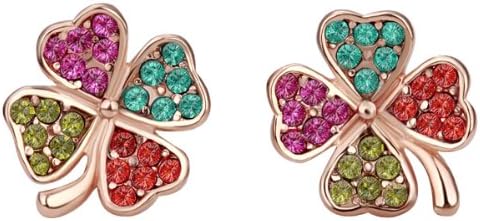 Women Fashion Jewelry Alloy Base Gold-Plated Colorful Four-leaf Clover Crystal Stud Earrings