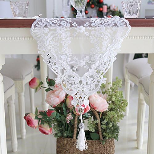 Premium 108"x 11.8" White Lace Table Runner Hollow Embroidery Table Cloth with Tassel Pendant for Kitchen Dining Wedding (108"L, White)