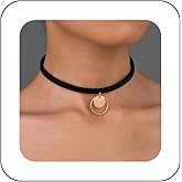 Erimberate Bohemian Leather Disc Choker Necklace Gold Hollow Circle Pendant Necklace Black Leather Circle Hoop Collar Necklace Metal Disc Coin Necklace Jewelry for Women