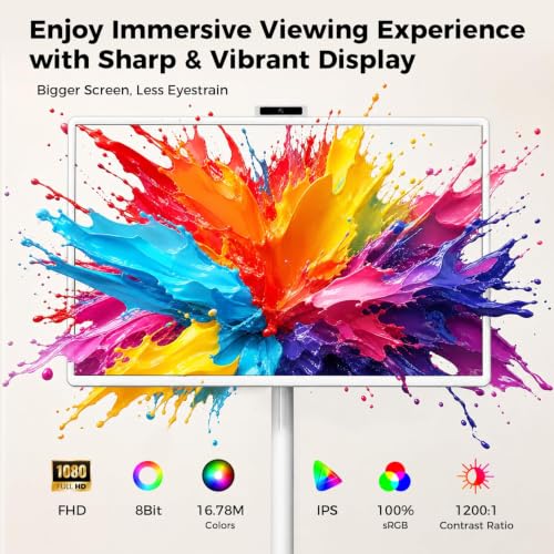 VLH 32" Smart Portable TV on Wheels,1080P Touchscreen Rolling TV Built-in 38,400 Battery, Android 15 OS, 8+128GB, Voice/Airmouse Remote Control, Television on Wheels with Camera
