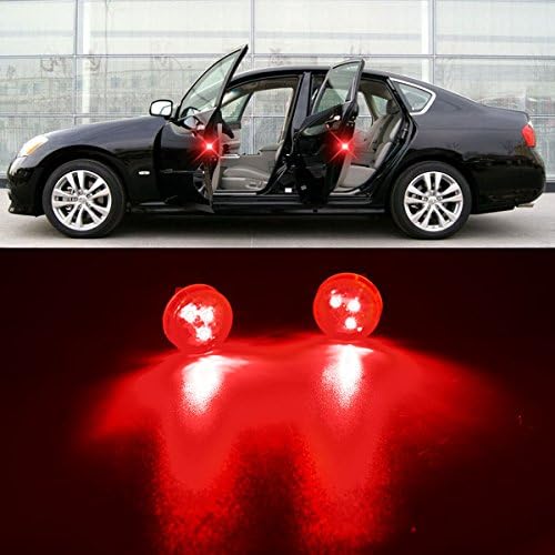Phenas Universal Car Door Safety Warning Light, Anti-collision Reflector Strobe Flicker Indicator Lamp,(Red Round) Pack of 2