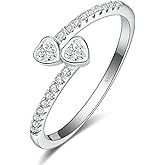 JIARUI 14K White Gold Plated Double Heart Eternity Ring Bezel Setting Round AAAAA Cubic Zirconia Wedding Ring Promise Ring for Her Size 6-10