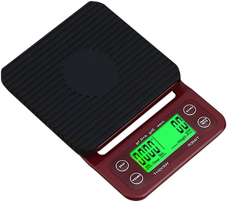 HuiSmart Timing Coffee Scale 0.1 Gram Electronic Kitchen Food Jewelry Scale Capacity 6.6lb/3KG with LCD Green Backlit(Wine-colored)