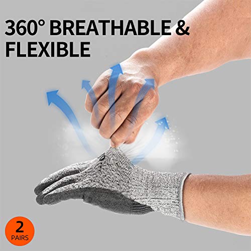 Vgo 2Pairs ANSI Level 3 Cut Resistant Gloves EN388 Certified Hand