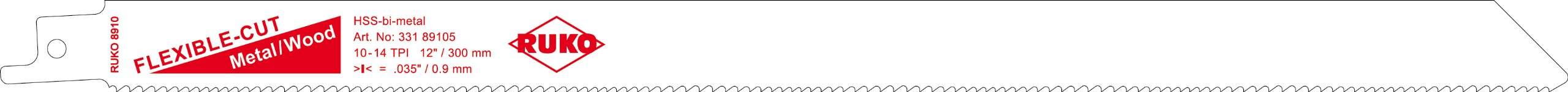 Ruko HSS Bi-Metal Reciprocating Blade, White Finish, 305.0 mm Length, 18.0 mm Height, 0.9 mm Thickness, Pack of 5, R33189105