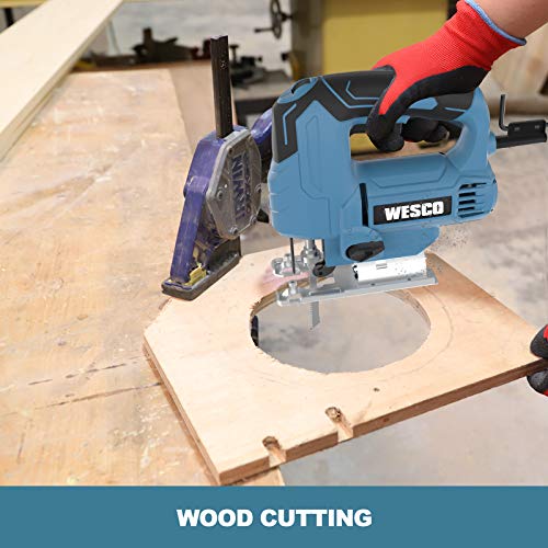 Jigsaw, WESCO 4.5 Amp Electric Jig Saw 0-3000 SPM Variable Speed, 4 Orbital Sets, ±45°Bevel Cutting Angle,Adjustable Aluminum Base, 10PCS Blades for Metal PVC Ceramic Wood Cutting/WS3770U