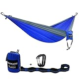 SEGMART Double XL Hammocks with Hammock Straps & Carabiners - Blue/Silver