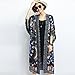 Women's Floral Printed Chiffon/Lace Kimono Cardigan Contrast-Trim Long Beach Cover Up