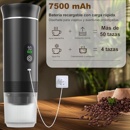 Cafetera Espresso Portátil, Cafetera Eléctrica MINI, Máquina de Café de Mano con Infusión en Frío y Calentamiento 4-6 Minutos Auto, Máquina Espresso con Café Molido y Cápsulas NS, Fácil de Limpiar