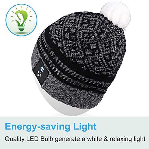 Qshell Stylish LED Bulb Light Up Beanie Hat Knit Cap Pom Pom Twinkle Lights 4 feet 18 LEDs for Men Women Indoor and Outdoor, Festival, Holiday, Celebration, Parties, Bar, Christmas Gifts - Gray