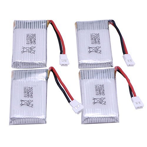 YUNIQUE GREEN-CLEAN-POWER - Set of 4 Rechargeable LiPo Batteries 720mAh 3.7V | Compatible with Drones Syma X5, Cheerson CX-30W, Skytech M68, Wltoys F949 | Dimensions: 45x25x10 mm - Weight: 17 g