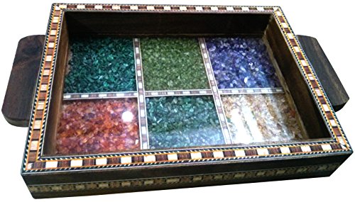Handicraft Indian 7.5 x 5.5 Wooden Serving Tray with Crushed Gem Stones for Dining Tableware, Table Décor, Kitchen Serveware Dining Accessory, Breakfast Coffee Table Tray, Butler Serving Trays
