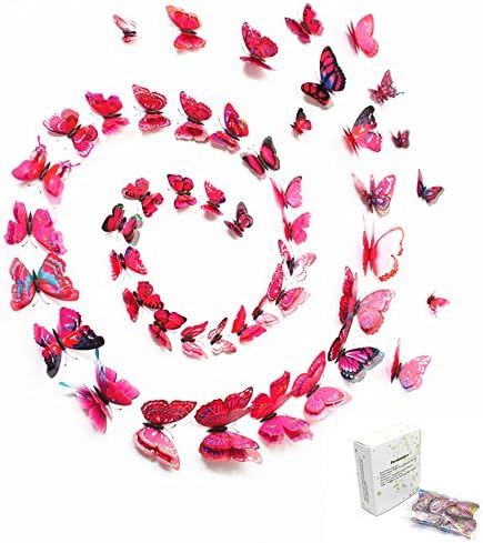 Givovanni 3D Butterfly Art Wall Decor 48 Pieces Vivid Colorful Double Wing Fridge Magnet Home Decor Art Applique, Butterflies Wall Stickers Decals Baby Girls Room DIY Crafts Removable (4 Color-04)