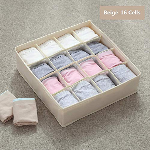 Stylifing Foldable Cloth Storage Box Closet Dresser Drawer Organizer Soft Fabric Baskets Bins Containers Divider for Panties,Underwear, Ties,Bras, Socks, Lingerie(Beige-16 Cells)
