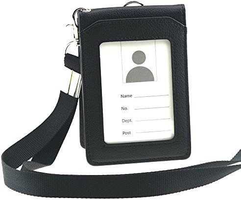 Aobear 2-Sided Multipurpose Vertical PU Leather ID Badge Holder and Neck Lanyard (Black)