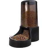 Makikuser Automatic Cat Feeder, 3.8L Large Gravity Cat Food Dispenser with Detachable Top Lid, Visible Bottle and Stainless Steel Bowl for Pets (Full Black)