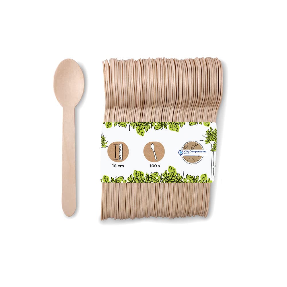 BIOZOYG Environmentally Friendly Disposable Crockery Spoon I Wooden Cutlery Soup Spoon Wooden Spoon Disposable Cutlery I Biodegradable and compostable Cutlery I 100 x Spoons 16.5cm