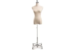 THE SHOP COMPANY Female Display Dress Form Mannequin in Natural Canvas on Metal Rolling Base by TSC-Medium-Chrome