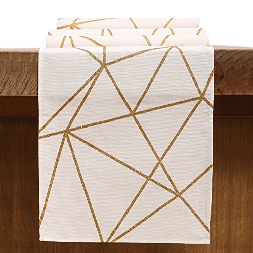 Ling s moment Cotton Table Runner (12 x 108 Inches) Glitter Gold lines on White for Wedding Birthday Party Graduation Events Bridal Shower Baby Boy Girl Shower Decorations