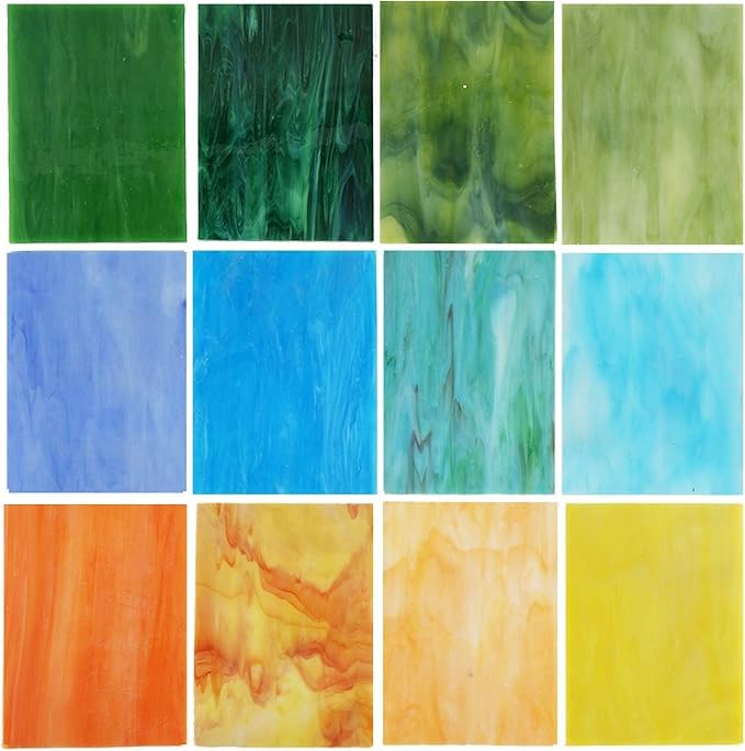 CHICSHIS Stained Glass Tiles 4x6 Large Cathedral Glass Mosaic Tiles for Crafts Mixed Opaque 10 Sheets