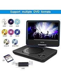 WONNIE reproductor de DVD portable de 9.5 pulgadas con pantalla giratoria, ranura USB SD, regalo perfecto para niños (negro), Azul