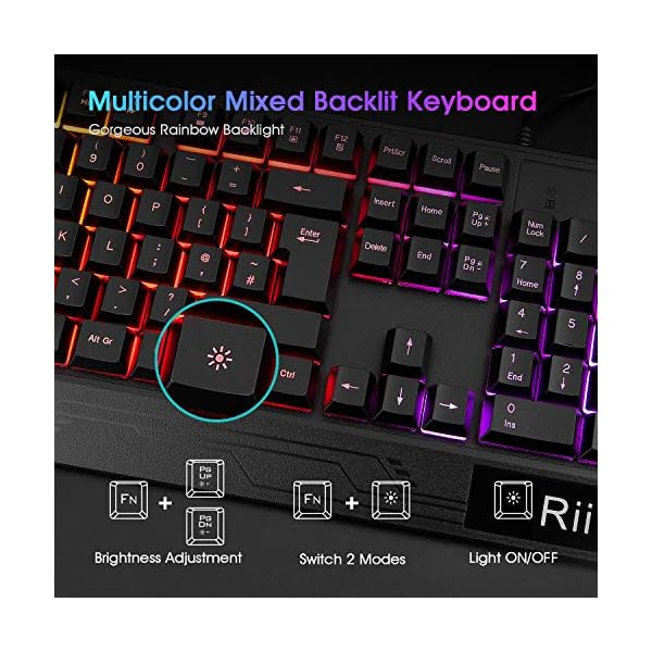 Rii Gaming Keyboard and Mouse,RGB Light Up Keyboard and Mouse Set for PS4,Xbox for Gaming ,Working-UK Layout