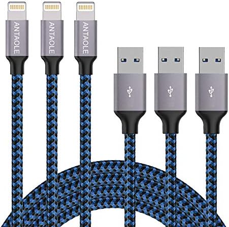 ANTAOLE Phone Charger Fast Charging Cord 3Pack 6FT High Speed Data Sync Transfer USB Cable Compatible with Phone XS MAX/XR/X/8/7/Plus/6S/6/SE/5S/5C/Mini/Air/Pro and More(Blue)