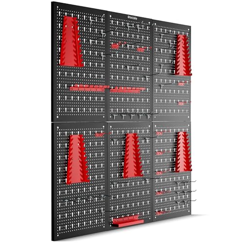 tectake® Werkzeug Lochwand aus Metall, 240 x 60 x 2 cm, Werkzeugwand Lochplatte, inkl. Werkzeughalter Set Haken und Halterungen, Wandregal Regalsystem