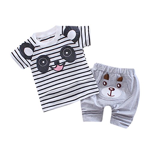 Toddler Kids Baby Boys Panda Striped T-Shirt Tops+ Pants Outfit