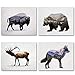 Gango Home Decor Rustic Elk, Bison, Wolf and Bear Landscape Set; Cabin Lodge Decor; Four 10x8in Unframed Poster Print