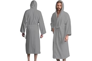 KAHAF COLLECTION Men’s Hooded Bathrobe, 100% Cotton Terry Bathrobe, Spa Style Bath Robe, Absorbent Shower Robe, Lightweight Towel Bathrobes