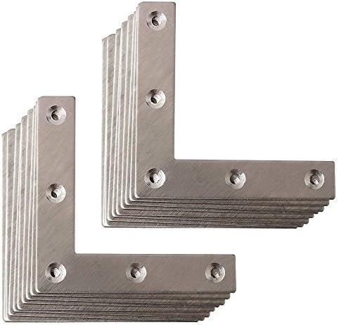 BTMB 20 Pcs Stainless Steel Flat L Shape Plate Corner Brace Furniture Repair Mending Joining Bracket(80mmx80mm/3.14''x3.14'')