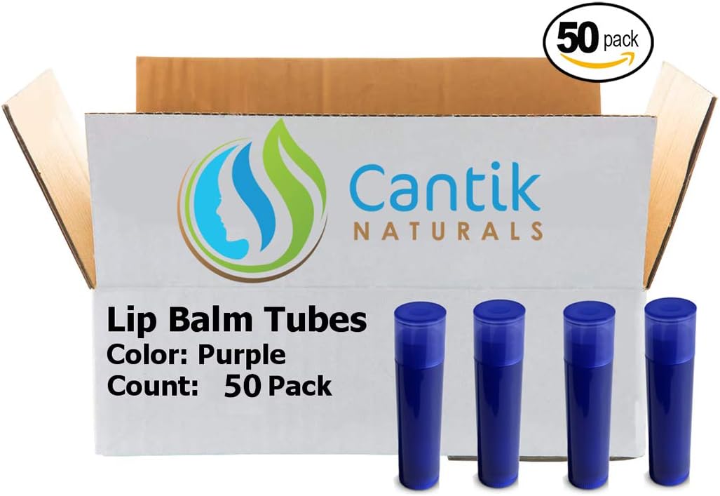 Lip Balm Containers, 50 Purple Chapstick Tubes, BPA Free, Make Your Own Lip Gloss - 0.15oz, Made In the USA