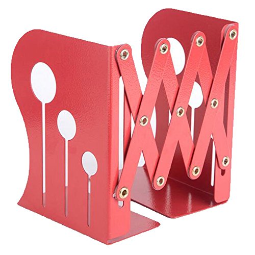 SatisInside Modern Reinforced Metal Retractable Bookends Book Racks (Red) - Thumbnail 2