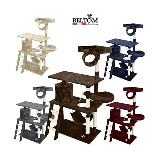 Beltom TIRAGRAFFI per Gatti Alto 141 CM. Gioco Completo Parco Giochi Cuccia Gatto Nuovo GRAFFIATOIO SISAL Albero CUCCE…