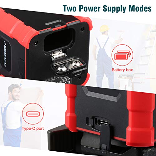 FLOUREON Laser Level Self-Leveling Horizontal and Vertical Cross-Line Laser Green Beam Laser Level With Bubble Level Dual Ways to Charge, Type-C Charging IP54 Waterproof Dustproof, Shockproof