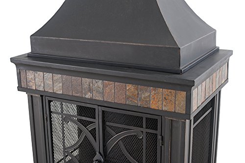Sunjoy 35.4" x 23.6" x 56.6" Elson Slate and Steel Fireplace - Black Bronze, Large